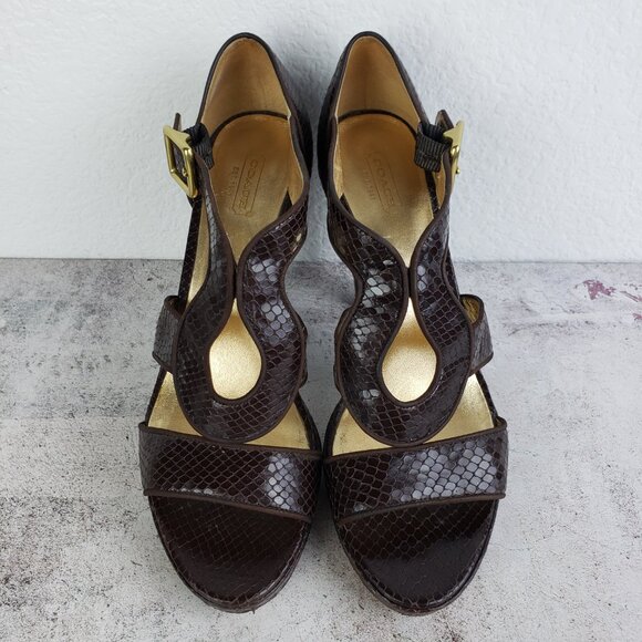 Coach Ivanah Python Sandals Heels Leather Snakeskin Chestnut size 9.5B - Picture 6 of 15